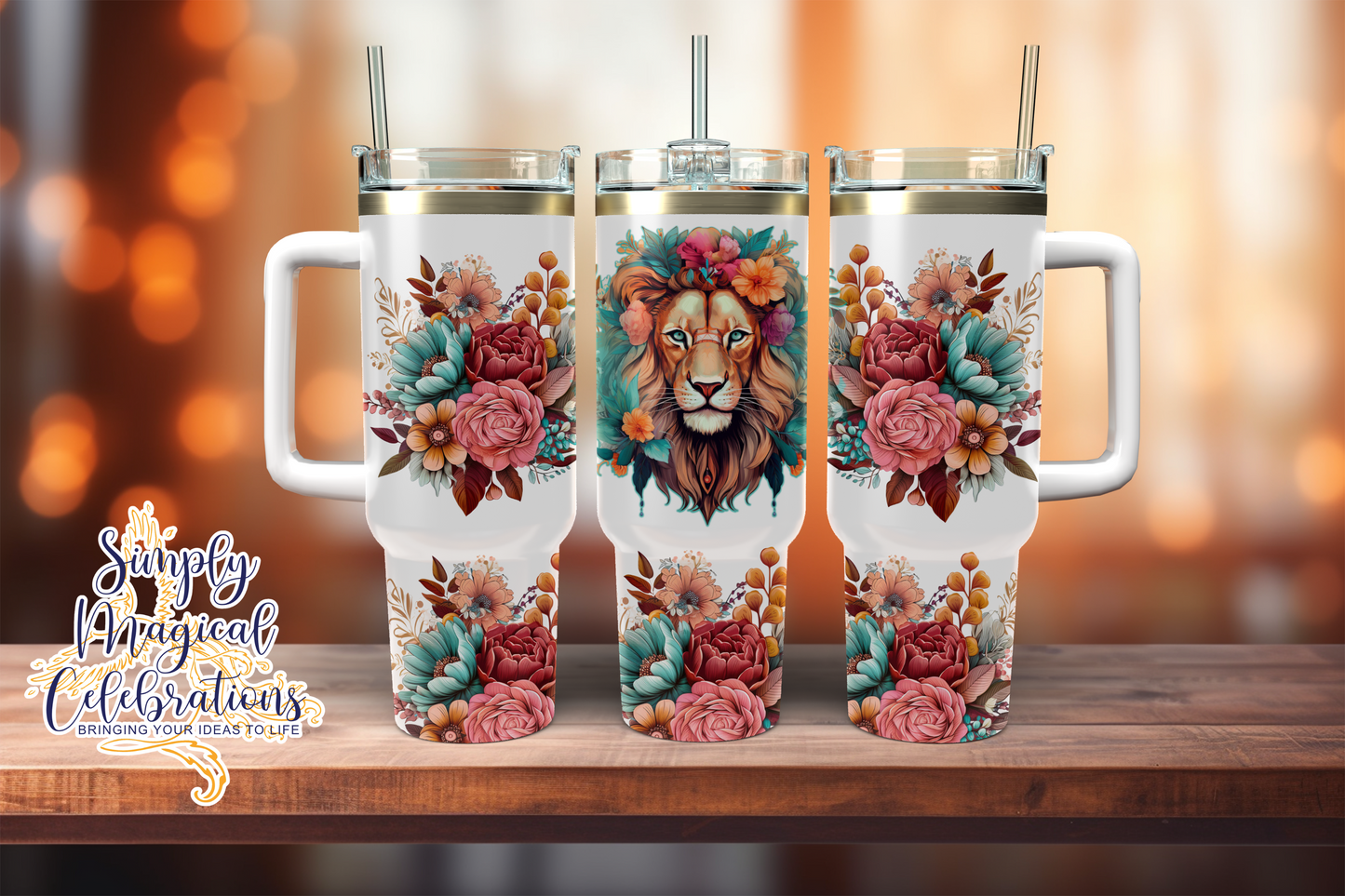 Lion Floral 40oz Tumbler