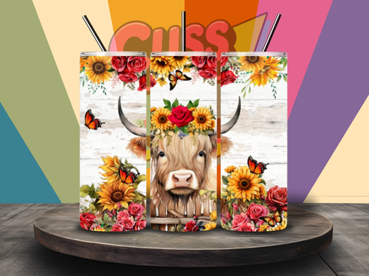 Highland Cow in the Flowers
