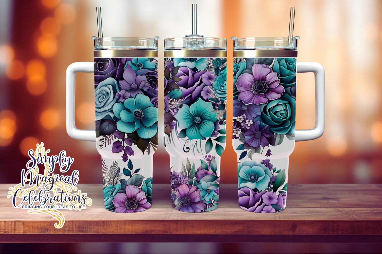 Teal Floral 40oz Tumbler