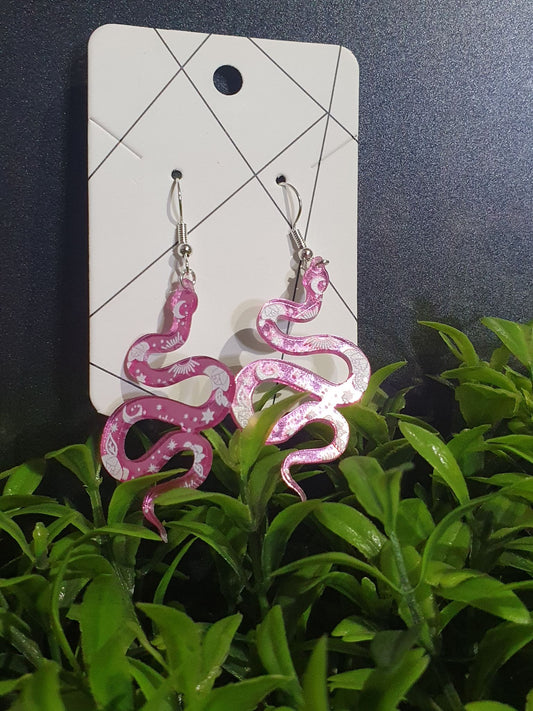 Pink Snake Dangle Earrings